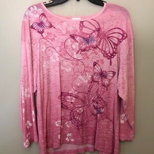 Elegant Pink Butterfly Long Sleeve Top